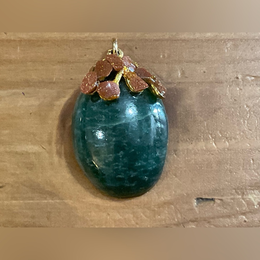 Dark Green jadeite oval vintage an orange tourmaline leaf shaped glitter pendant